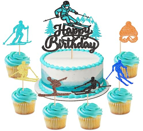 Blumomon 25Pcs Skiing Cake Topper Skiing Playing CupCake Topper Winter Sports Theme Cake Decorations Skiing Enthusiasts Birthday Cake Decoration Supplies