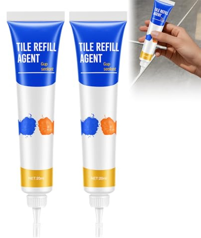 KUIRUNRX® Kit de Reparación para Azulejos, De Reparación De Juntas De Azulejos, 2 pack De Blanqueador De Lechada, Sellador para Juntas, Cocina, Baño, Suelos, Paredes, 40ml, Blanco