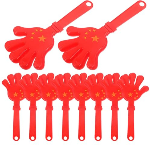 POPETPOP 10Pcs 28Cm Non-Luminous Red Flag Hand Clappers Cheering Props Party Favors for National Day Festival and Outdoor Games