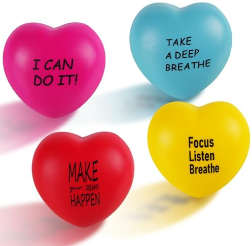 Ainiv Set med 4 motiverande anti-stressboll, med motiverande text, mini-sensorisk boll för att lindra ångest (hjärtform)