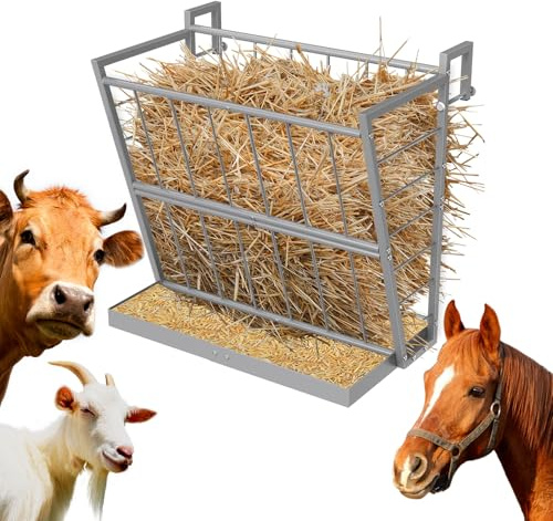 2-in-1 Wall Mount Hay Feeder, Silver Grain Rack for Goats/Horses/Sheep | 2-in-1 Hay and Feed Rack, Silver Metal, For Goats/Sheep/Horses, Rust-Resistant, Easy Install, Hanging Indoor Outdoor Use