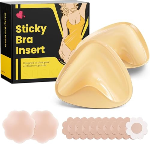 DesirTop Double Sided Sticky Bra Push Up, Invisible Bra Pad Inserts for Large Breasts, Adhesive Bra for Bikini Swimsuit (Beige, Large)