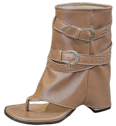 Generisch Botines modernos de color liso con hebilla de correa, sandalias cómodas de caña media, estilo casual y elegante, caqui, 38 EU