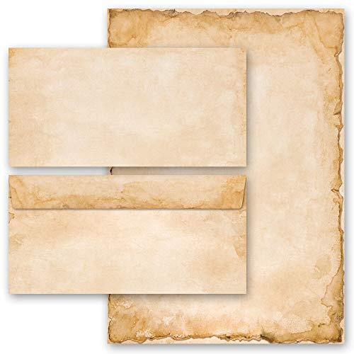 Motivpapier Briefpapier Sets Altes Papier Geschichte Antik & History, VINTAGE 50 Blatt Briefpapier + 50 passende Briefumschläge DIN LANG ohne Fenster | Paper-Media