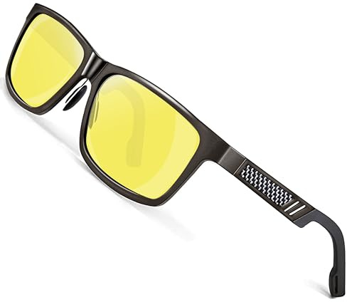 ROCKNIGHT Polarisierte Nachtsichtbrille für Herren, Metallrahmen, gelbe Linse, Nachtfahrbrille, UV 400