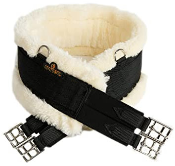 KENTUCKY HORSEWEAR Sattelgurt Pferde - doppelte Gummizüge mit unechten Schaffel-Gurt, Langgurt Lammfell, vegan, weich & flexibel, Pferde Zubehör