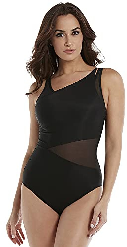 Miraclesuit Women’s Swimwear Illusionist Azura Underwire One Piece Swimsuit with Fixed Straps, Black, 14