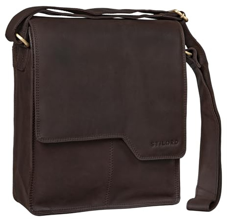 STILORD Sheffield Umhängetasche Herren Leder für 13,3 Zoll MacBooks mittelgroße Schultertasche Herrentasche Vintage Messenger Bag aus Echtleder Farbe:matt - Dunkelbraun