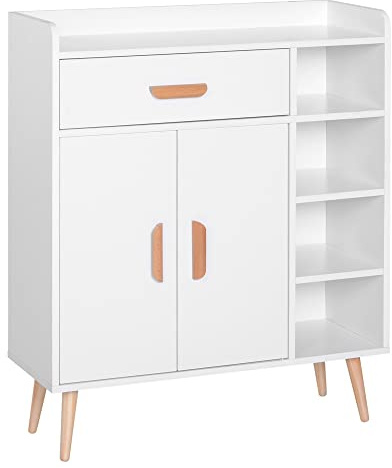 HOMCOM Credenza Moderna con Armadietto e Cassetto, Mobile Multiuso in Legno per Cucina e Salotto, 80 x 29.5 x 96cm Bianco