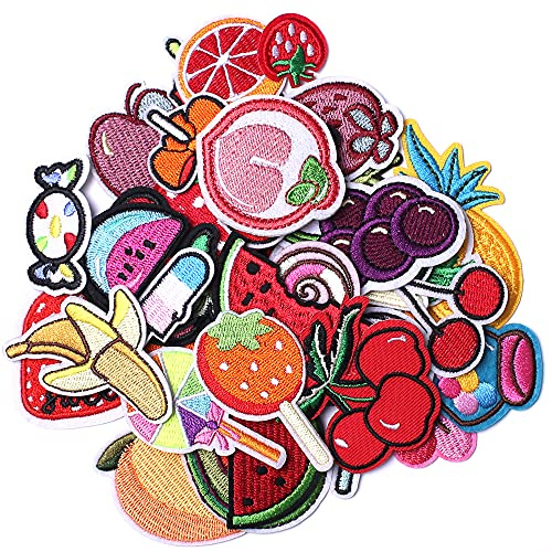 Harsgs Broderade fruktlappar, söta frukt-stryklappar/sy på-lappar, applikationslappar för kläder, klänningar, hattar, jeans, gör-det-själv-tillbehör (40-pack)