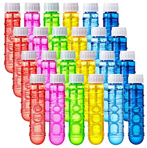Sloosh 24 Pack 2oz Bubble Liquid Clear Bottle with Wand Set for Kids, Summer Bubble Fun Activity, Easter, and Assortment Party Favors