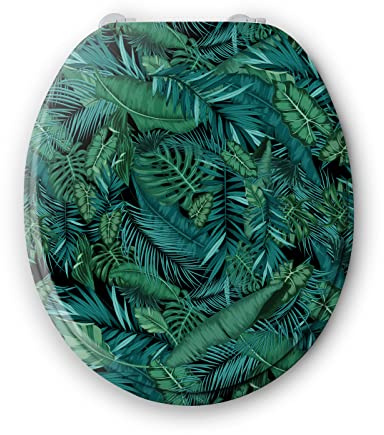 BENKI - Lunette De Toilette Tropical - Abattant WC Avec Frein De Chute - WC En Bois Avec Charnières En Acier Inoxydable & Ajustables - Forme Universelle