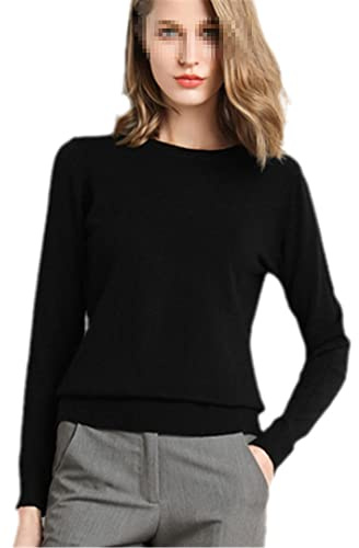 Pullover kashmir tröja dam stickad bas O-hals tröja, Svart, XL
