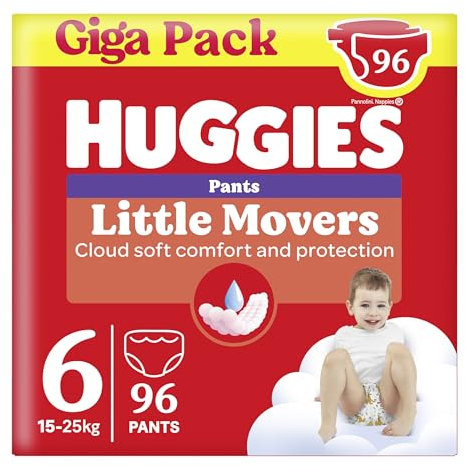 Huggies Little Movers Pannolini Mutandina Taglia 6 (15-25 Kg), Ultra assorbente, Protezione completa, 96 Pz