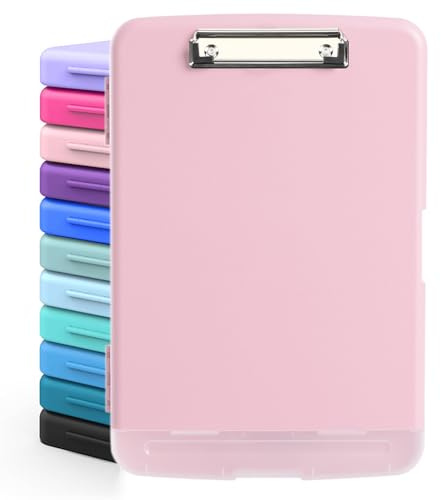 DMFLY Porte-bloc avec rangement, porte-bloc robuste avec porte-stylo, porte-bloc en plastique A4 avec compartiment, peut contenir plus de 6 crayons et plus de 200 feuilles, porte-bloc solide avec clip