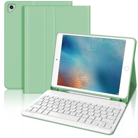 JADEMALL Funda con Teclado para iPad 6a Generación 9.7, Teclado Bluetooth Desmontable con Funda y Portalápices para iPad 6a Gen 2018/5a Gen 2017/Pro 9.7 2016/Air 2 2014/Air 1 2013, Verde Claro