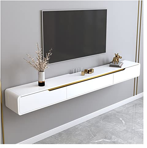 Meuble TV Flottant,Meuble TV Mural avec Console multimédia,Grand Meuble de Rangement pour Salon,avec Porte 3 tiroirs (Couleur: Blanc,Taille: 150 cm)
