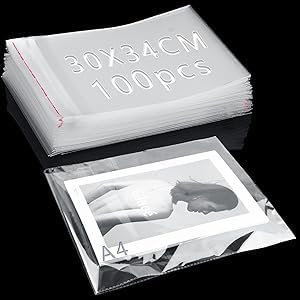 100 Stück OPP Tütchen 34x30cm Selbstklebend Plastiktüten Transparente Zellophanbeutel Cellophantüten Selbstklebend Flachbeutel Klebeverschluss