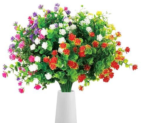 ASOPFYUM Kunstblumen wie Echt, Kunstpflanze Outdoor, Künstliche Blumen Balkonpflanzen UV-beständig Balkon Blumenkasten Kunstpflanzen Wetterfest, Farbige Plastikblumen (6 Farben Blumen)
