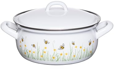 Riess, 0170-137, gryta med lock Ø 18 cm, BIENE, emalj, volym (REc. ): 1,5 liter, tillverkad i Österrike, LBH: 25,4 x 19,9 x 12,5 cm, 1,100 kg, induktionskokare kompatibel, gasspis, ugnssäker