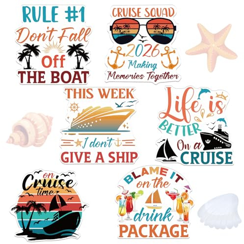 Large Cruise Door Decorations Magnetic - Wxiben 6PCS 2026 Sea Navigation Cruise Ship Door Decorations Funny Boat Anchor Tropical Drink Coconut Tree Cruise Door Magnets for Carnival Cabin Fridge Decor