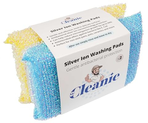 Mr Cleanie Silver Ion Washing Up Non-Scratch Scourer Sponge Pads Antibacterial Cleaning Kitchen Bathroom 2-Pack
