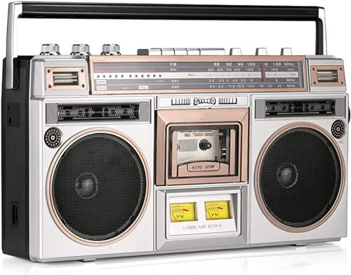 Boombox portable style années 1980, radio Dab portable avec radio FM et radio DAB+, haut-parleur Bluetooth sans fil, pour réunions de famille/voyage