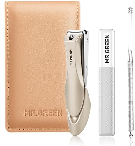MR.GREEN Cortaúñas, juego de 3 cortaúñas con cortaúñas antisalpicaduras, palillo de orejas, lima de uñas de cristal, cortaúñas profesional para hombres y mujeres, cortador de uñas de acero inoxidable