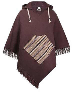 virblatt - Mens Poncho Hooded | 100% cotton | Mexican Poncho Men Baja Hoodie Winter Pancho warm Cape Cowboy Big and Tall - Padre plain brown L-XL