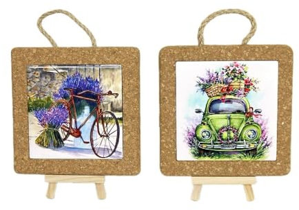 1 PZ Sottopentola ceramica e sughero design LAVANDA 15x15 cm BOMBONIERA