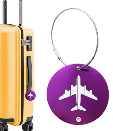 Qumiuu Taschenanhänger, Kofferanhänger - Runde Namens-Reiseanhänger,Flugzeug-Design-Kennzeichnung, Reisetaschenanhänger, Metall-Namenskarten-Gepäckanhänger, sicher für Reisegepäck, Koffer