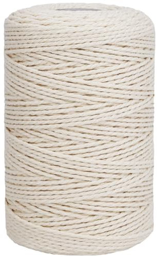 Leecogo Ficelle de boucher en coton blanc non blanchi de 150 m pour la cuisine, le rôti, la pâtisserie, le grill, l'emballage cadeau, le bricolage, le jardinage, l'emballage