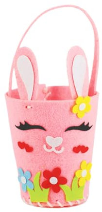 Solvica Easter Basket, Felt, Rectangular & Oval, Pink, Reusable Spring Favour Holder with Bunny