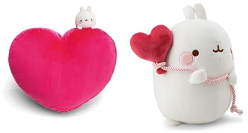 NICI 2-er MOLANG Bundle: Herzförmiges Kissen 42x27cm & Kuscheltier Molang mit Herzballon 12cm