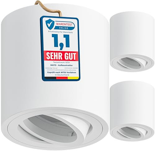 MATO 3x Aufbauspot GU10 weiß - 30° schwenkbar - Ø80x84mm - Aufbaustrahler mit GU10 Fassung - Aluminium Deckenspots Aufputz 230V, Aufbau Spots Decke, Aufbauleuchte - ohne Leuchtmittel