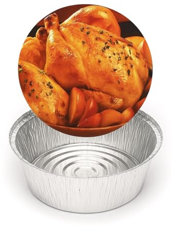 Pack 125 Unidades Envase Aluminio Redondo con Tapa de Carton 1000ml Reciclable y Desechable Apto para Altas Temperaturas Ideal para Pollerias Cocina Camping Papas Asadas Pizzeria Comida Rapida