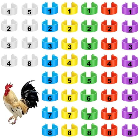 JEYORZY 48 Stück Geflügel Fußringe, Plastikgeflügel Beinringe, Hähnchen Beinringe Mehrfarbige Hähnchen Identifikation Beinbänder Nummerierter Clip an Geflügel Beinringen für Truthahn Ente Gans (20mm)