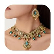 Zinx Jhumka, set di gioielli indiani da donna, orecchini e collana, per matrimoni, feste, abiti, accessori, idea regalo, Metallo, Nessuna pietra preziosa