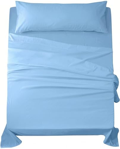 Sábanas 105x190 - Juego de Sábanas 3 Piezas - 100% Microfibra Suave y Transpirable - Sábana Bajera Ajustable, Encimera y Funda Almohada - Ropa de Cama Ligera (Cielo)