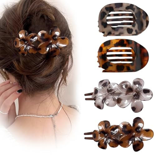 DEFGNOP Grosse Pinces Cheveux Femmes, Barrette Cheveux Plates, Lot de 4, Léger & Anti-Dérapant, Pince à Cheveux pour Cheveux Épais & Fins, Élégantes Hair Clip pour Tous les Jours, Sport, Conduite