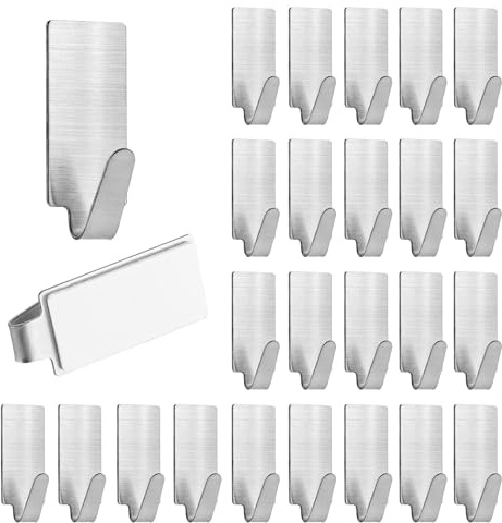JSMTKJ 24 Pièces Crochet Adhésif en Acier Inoxydable, Accroche Murale Sans Percer Porte Serviettes Mural pour Cuisine, Salle de Bains, Bureau, Placard