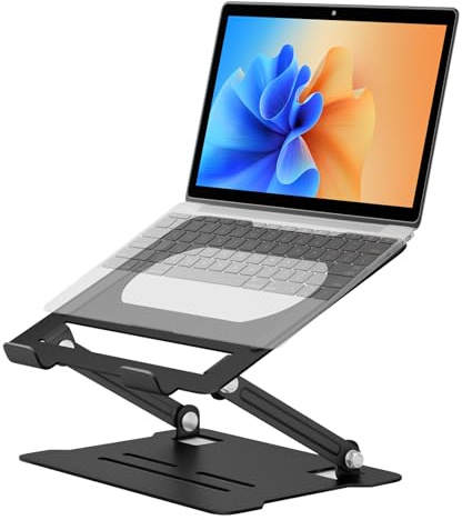 AXFEE Laptop Ständer Höhenverstellbar, Schwarz Tragbarer Notebook Ständer aus Karbonstahl, Ergonomischer Faltbarer Laptop Stand, Laptopständer Kompatibel mit Laptops wie MacBook Pro/Air (10-16 Zoll)
