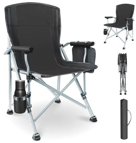 YUMBOT Chaise Pliante de Luxe,Chaise de Camping Pliable avec Porte-gobelet et Sac de Transport,Chaise de pêche,de Jardin, Relaxation, pêche,Noir
