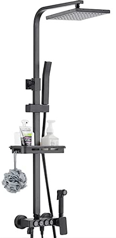 Porta con pioggia ad alta pressione con doccia a vasca combo in ottone combo, altezza/angolo regolabile con supporto, Black0 (Funzioni rotonde della staffa 3)