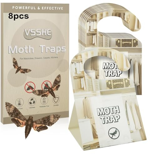 vsshe Trappole per Tarme Vestiti, 8 Pezzi Prodotto Anti tarme Vestiti, trappole per tarmes Alimentari, antitarme per armadi con attrazione ai feromoni, Inodori Tarme Trappola Adesiva per Armadi