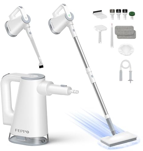 FEPPO Steam Mop & Handheld Steam Cleaner for Home and Floor Cleaning, 15s Heat-Up, 230°F Powerful Steamer with 10in1 Multi-Purpose Attachments for Floor,Hardwood,Tile,Grout,Window,Kitchen,Bath