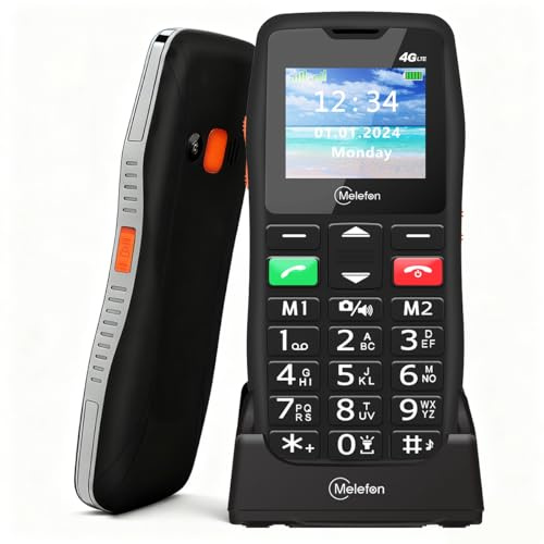 Melefon 4G Téléphone Portable Senior Débloqué avec Grandes Touches,Bouton SOS,Haut Volume, Écran 1,77,Numérotation Rapide,Radio FM,Station de Charge,Torche