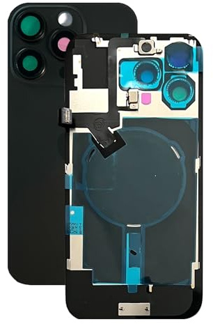 Tapa trasera para iPhone 16 Pro Max Series. 16Pro Max Premontada: con cable flexible QI/NFC, imán, soporte de metal, anillos de cámara. Como en la foto. Cristal trasero de repuesto OEM QI (Negro)