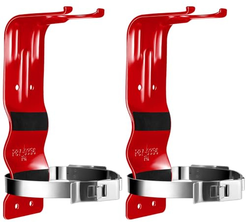 Therwen 2 Pack Fire Extinguisher Bracket 5 lb Wall Mount Stainless Steel Extinguisher Holder for Home Truck Vehicle (Red)
