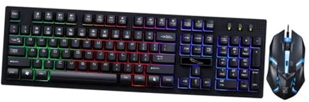 ANDRESLAD Clavier et Souris USB Gamer Mécaniques Ergonomiques Rétroéclairés pour PC Bureau Maison Noir